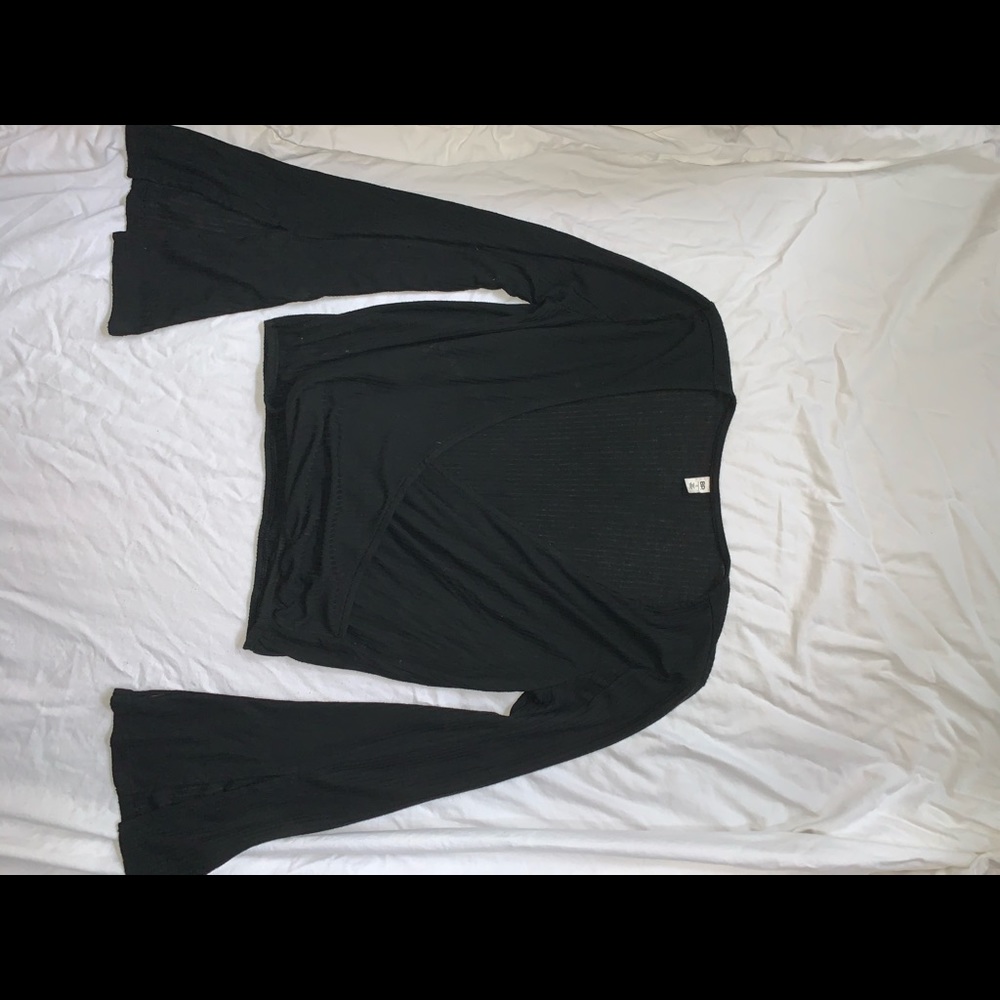 Black surplice long sleeve top